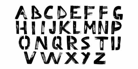 Stenciled Brush Stroke Alphabet Letters on White Background uppercase font