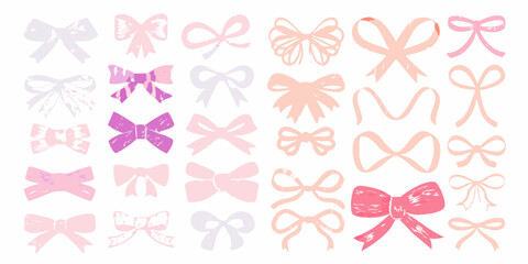 Variety of hand-painted pastel bows in different sizes and shades ribbon pink