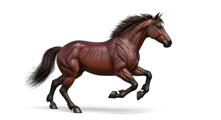 Fototapeta premium Galloping Brown Horse on White Background