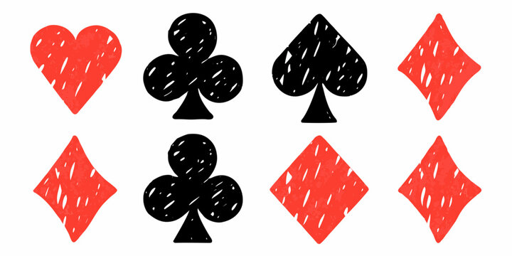 Set of Hand Drawn Playing Card Suits Hearts Clubs Spades Diamonds playing cards