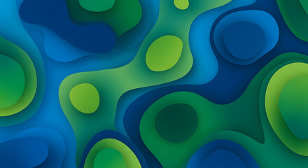 Abstract layered shapes in shades of blue and green color palette