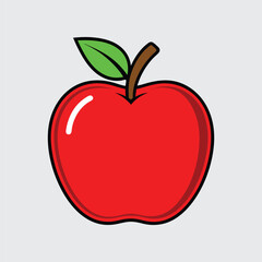 Fototapeta premium Red Apple Cartoon Illustration with Green Leaf on White Background
