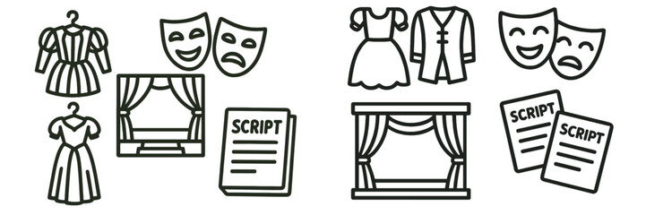 Costume designs and theatrical elements illustrate a creative workshop in preparation for a live performance on a vibrant stage