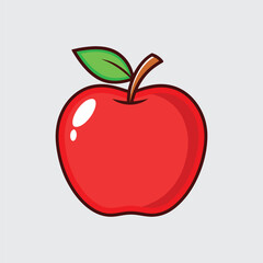 Fototapeta premium Red Apple Cartoon Illustration with Green Leaf on White Background