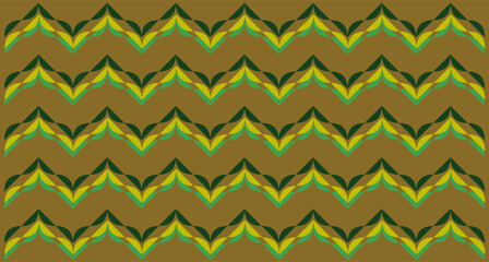 seamless geometric pattern with triangles. Ethnic style Indonesian floral batik pattern background in deep olive and vivid chartreuse green