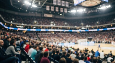 Blurred Spectators Fill Arena Seats, Anticipating Basketball Gam