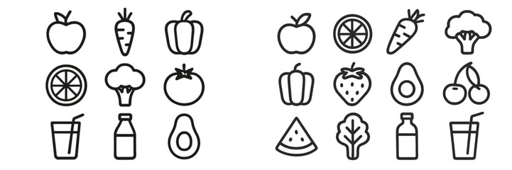 Variety of fresh fruits and vegetables displayed in a simple design emphasizing healthy eating choices