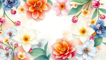 Obraz premium Soft watercolor spring floral background with copy space, welcome spring, serene