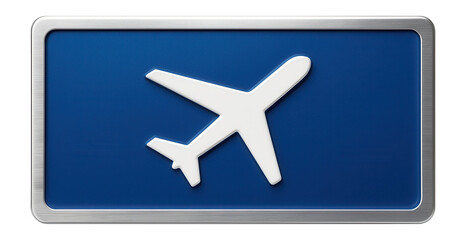 Fototapeta premium Rectangular airport direction sign with blue background and white airplane icon