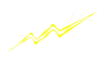 Vibrant electric yellow abstract lightning bolt with fractal branching and luminous glow, against a clean light grey to white studio background, concept of rapid breakthrough and innovation