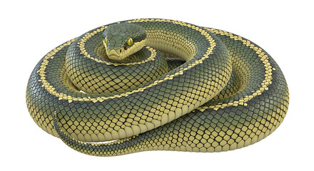 Obraz premium Green and Yellow Snake Coiled on White