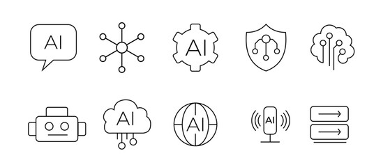 Ai Icon Set AI Artificial Intelligence Vector Line Icons Set