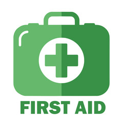 First AID kit with green cross symbol. Medical briefcase with red cross icon symbol. stock illustration