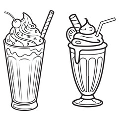 A Red Smoothie or Milkshake outline coloring book page line art  silhouette