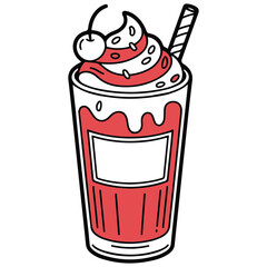 A Red Smoothie or Milkshake outline coloring book page line art  silhouette