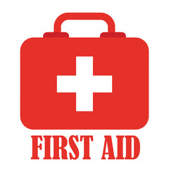 First AID kit with green cross symbol. Medical briefcase with red cross icon symbol. stock illustration
