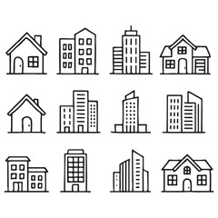 Real estate Properties line editable icon set vector. 