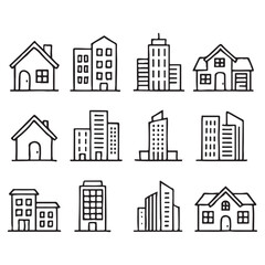 Real estate Properties line editable icon set vector. 