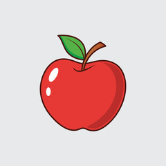Fototapeta premium Red Apple Cartoon Illustration with Green Leaf on White Background