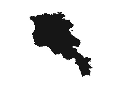 Black silhouette map of Armenia, showcasing its geographical borders and shape.