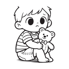  Worried Young Child Hugging Teddy Bear silhouette vector Design. 