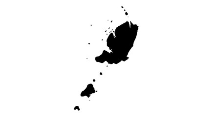 Obraz premium Abstract black ink splatter on white background, showing irregular shapes and droplets.
