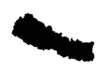 Silhouette of Nepal's geographic country outline, isolated on a white background.