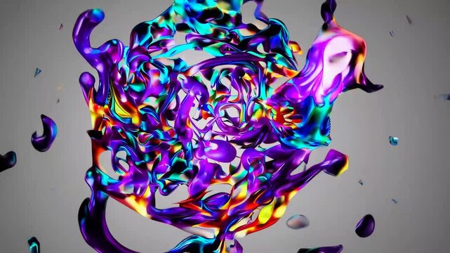 Vibrant Three-Dimensional Abstract Composition Blending Organic Shapes with Geometric Structures