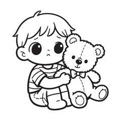  Worried Young Child Hugging Teddy Bear silhouette vector Design. 