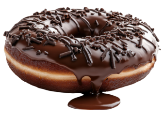 Delicious chocolate donut with sprinkles and dripping icing