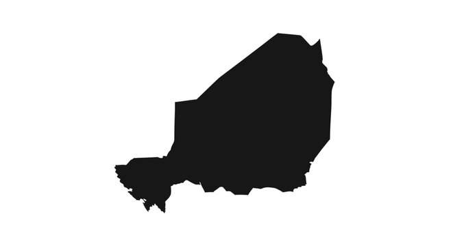 Silhouette of the African country Niger, depicted in solid black against a white background.