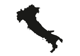 A black silhouette of the country of Italy, isolated on a white background.