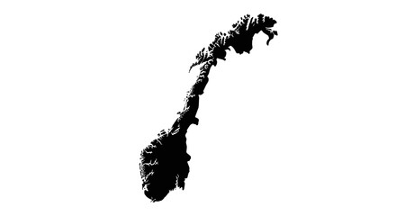 Obraz premium Silhouette of Norway's geographical shape, a dark landmass against a plain white background.