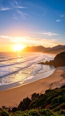Golden sunset over a sandy beach