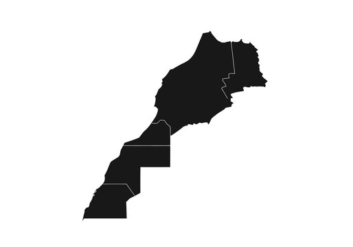 Black and white map showcasing Morocco's regional divisions.
