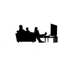Family watching tv together father relaxing silhouette on white background isolated on white background