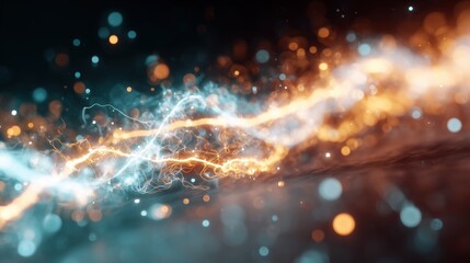 Obraz premium Sodium-Ion Batteries. Artistic illustration of sodium ions flowing between electrodes during charging, dynamic glowing particles, fluid motion, electric arcs, soft gradients, high-tech energy concept 