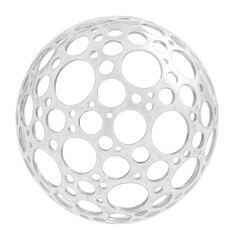 Translucent hollow sphere with irregularly sized perforations casting intricate shadows.