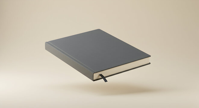 Floating Dark Gray Notebook on Beige Background for Planner Mockup