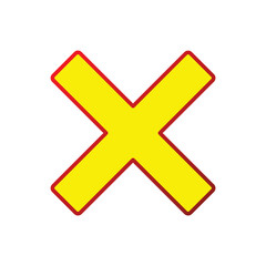 Obraz premium A vibrant illustration of a yellow 'X' symbol with a red outline, representing a clear rejection, a negative sign, or indicating error on a white background