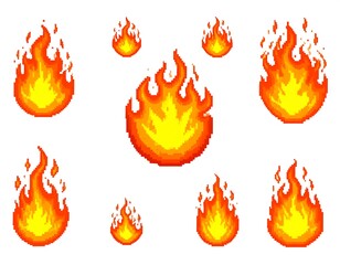Pixel art fire illustrations
