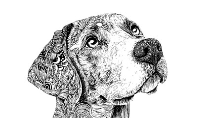 Illustration of a Cute Puppy with Big Eyes and Playful Expression in Black and White