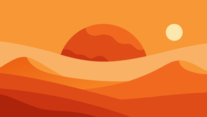 minimalist sunrise alien desert landscape