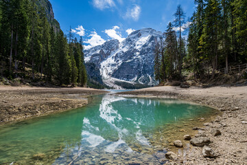 Lago di Braies, Pragser Wildsee in Dolomiti mountains and Seekofel in background,Sudtirol,Italy