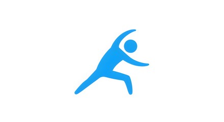 Simple Blue Human Figure Stretching on White Background