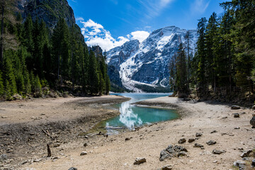 Lago di Braies in Dolomiti mountains and Seekofel in background,Sudtirol,Italy