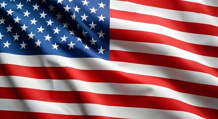 Fototapeta premium Closeup view of the american flag waving, showcasing its iconic stars and stripes in a detailed and patriotic representation of the united states of america