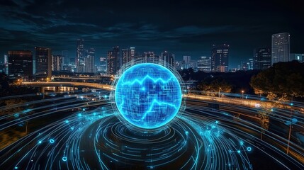 Digital Sphere over Cityscape