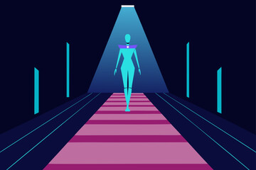 futuristic fashion runway hologram flat background