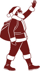 Santa Claus in a red costume with a gift bag celebrates the Christmas season with a merry look